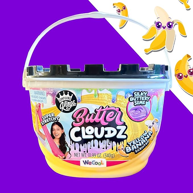 Compound Kings Fluffy Butter Cloudz Scented Large Slime Bucket for Kids – Soft, Squishy, Non-Toxic Sensory Toy | Yellow Banana Slime Gift