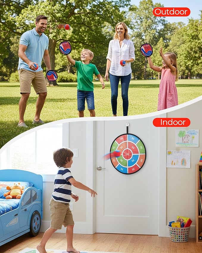 2 in 1 Toss and Catch Ball Game Set, Toddler Baseball Glove for Beach Pool Yard, Kids Sports & Outdoor Play Toys with Target Board, Birthday Gift for Ages 3 4 5 6 7 8-12 Year Old Boys Girls