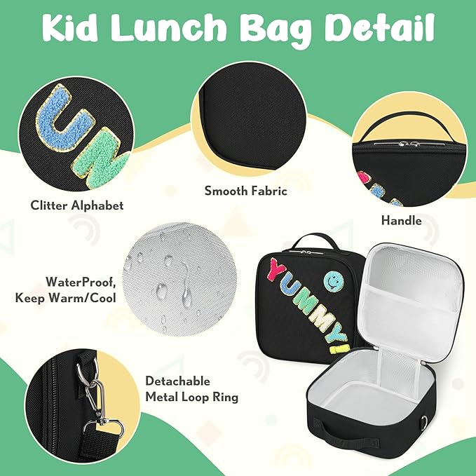 Kids Bento Lunch Box with 12oz Soup Thermo, Kids Leakproof Lunch Food Container with 4 Compartments, Insulated Lunch Bag & Water Cup for Girls Boys to School Travel