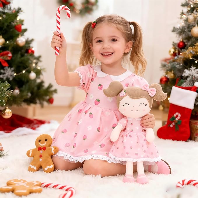 Gloveleya Baby Girl Gift – Strawberry Pink Plush Doll with Gift Box, Soft First Baby Doll for Toddler Girls, Birthday Present, Baby Shower & Holiday Keepsake