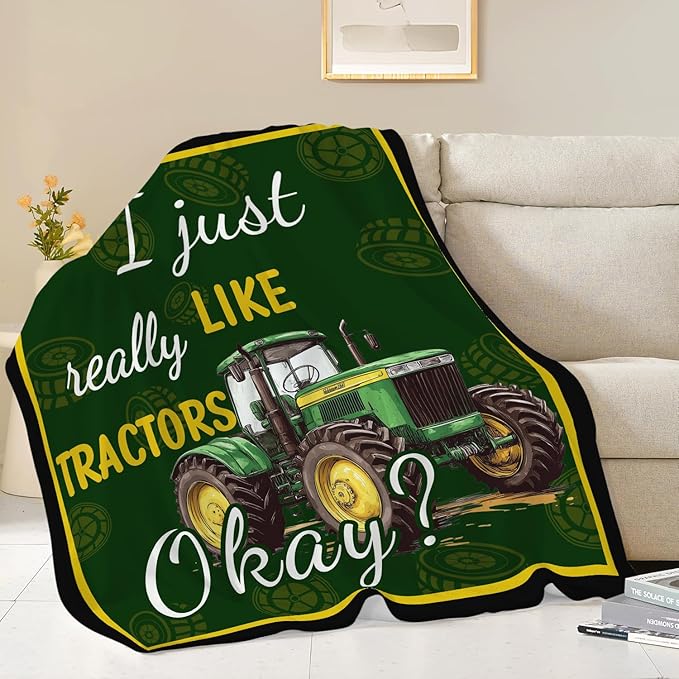 Tractor Blanket Farm Green Tractor Throw Blanket Gifts for Women Girls Men Boys Kids Adults Super Soft Cozy Plush Fluffy Fuzzy Fleece Blanket Decor 40''X50''