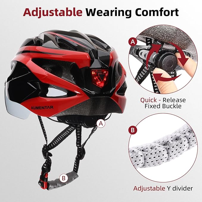 Adult Bike Helmet, Bicycle Helmet with Rear LED Light & Detachable Magnetic Goggles, CPSC/CE Certified Cycling Helmet Adjustable for Men Women Mountain & Road