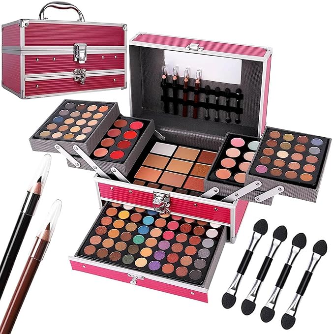 All In One 132 Color Makeup Kit, Professional Case, Teen Girls Set, Multicolor Eyeshadow Palette (006N1-Pink)
