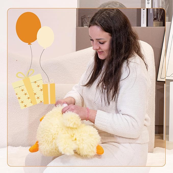 4Pcs Fluffy Duck Plush Toys, 20" Mommy Duck Stuffed Animal with 3 Ducklings Inside, 2.6lbs Weighted Stuffed Animal with babies Inside, Soft Farm Animal Plush for Kid on Birthday Children's Day