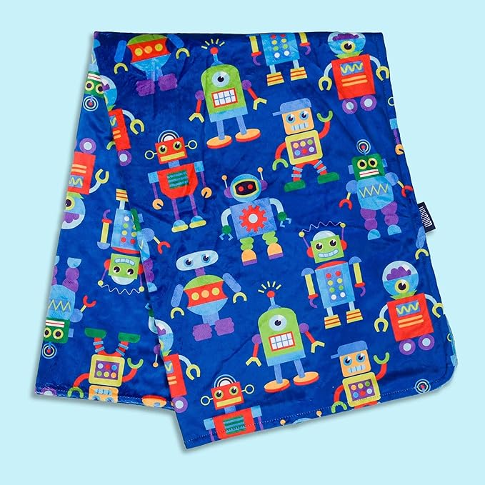 Wildkin Plush Baby Blanket – Soft & Cozy Comfort, Ideal for Toddlers, Travel & Daycare - Robots