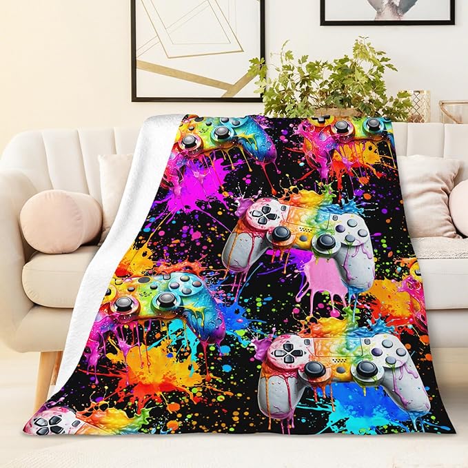 Boys Gaming Blanket Gift Game Throw Blankets for Kids Teens, 50x60 Inches Soft Comfy Cool Gamer Throw for Sofa Couch Bed Office Birthday Gift for Son