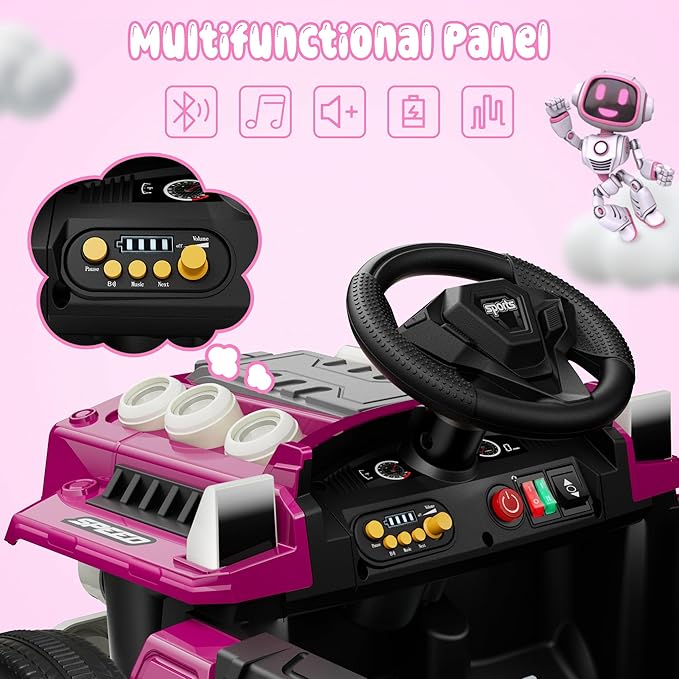 ANPABO 12V Ride On Truck Car with Remote Control, Kids Electric Car with Bluetooth Music, Horn, 3 Speeds, LED Lights, Soft Start, Ride on Toys for Toddler Boys & Girls (Pink)