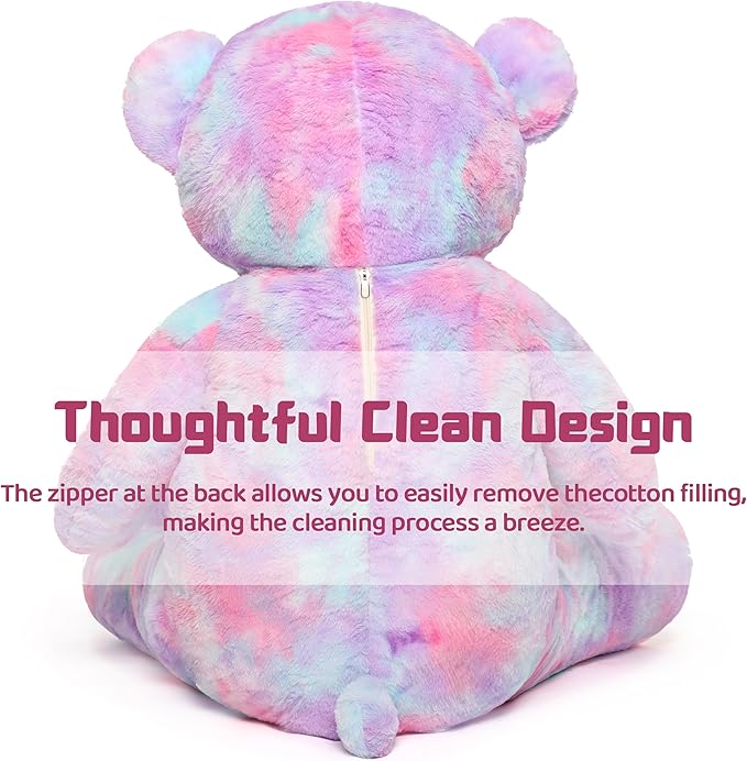 Tezituor Big Teddy Bear,Giant Rainbow Purple Teddy Bear Stuffed Animal,59 Inches Soft Plush Bear Toys,Girlfriend Weighted Baby Shower Life Size Bears Gifts for Valentines,Christmas,Birthday 5 Feet