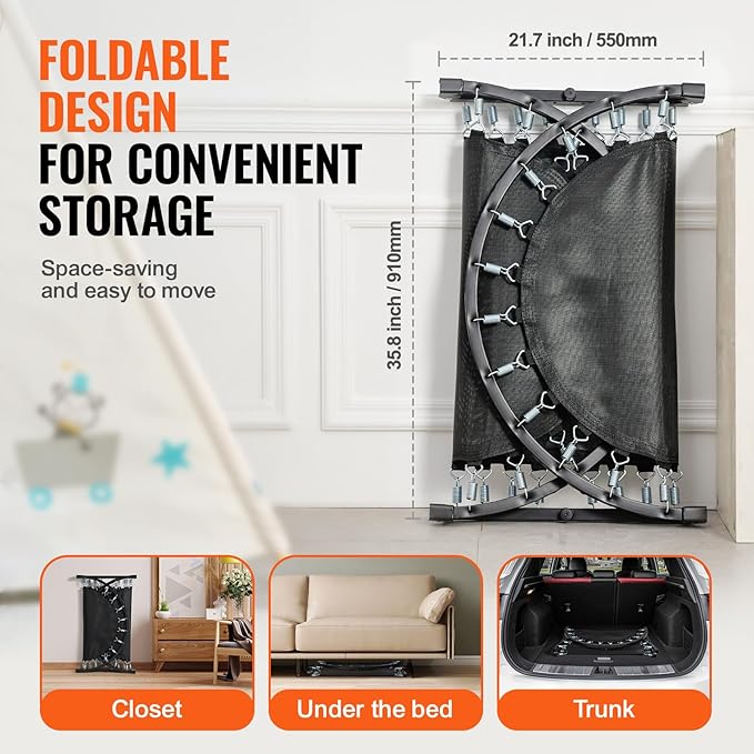 VEVOR 5FT Trampoline 50"/55"/56 * 35" for Indoor/Outdoor use for Toddlers, Foldable Mini Baby with Foam Handle, Recreational Birthday Gift