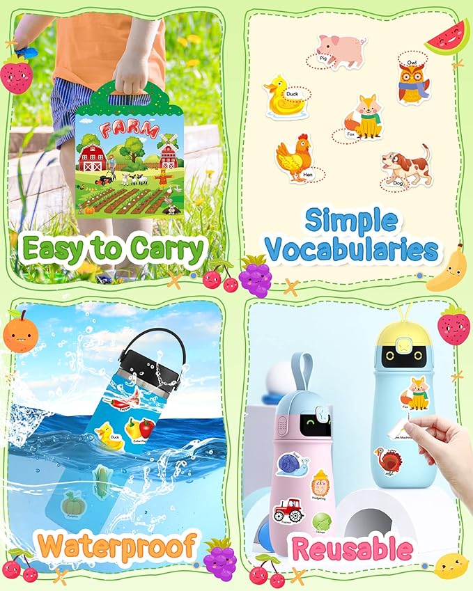Benresive Reusable Sticker Book for Toddlers 2-4 Years, Fun Travel Stickers for Kids, Waterproof Sticker Books for Toddlers 1-3, Crafts Activities for Toddler 1-3 2-4 3-5 - Farm