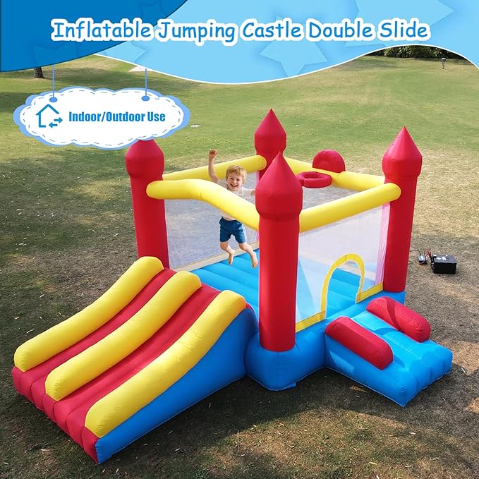 Bounce House with Double Slide,Large Jump House for Kids Inflatable Bouncer with Air Blower Indoor/Outdoor Bouncy Castle for Backyard,Park & Birthday Parties