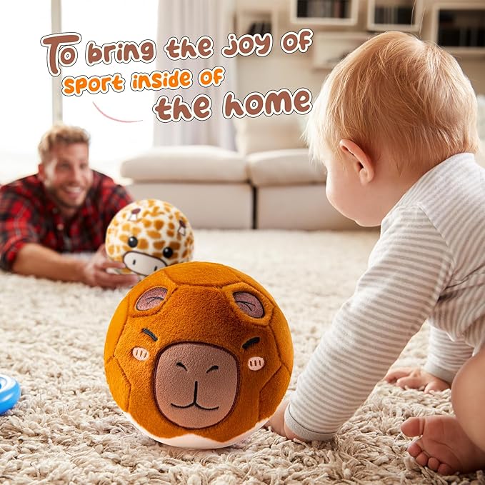 Silent Indoor Soccer Balls for Toddlers, Inflatable Soft Plush Baby Toddler Soccer Ball Toys Gifts for 0+Year Old Boy Girl First Birthday Gift (Capybara, Pump Include)