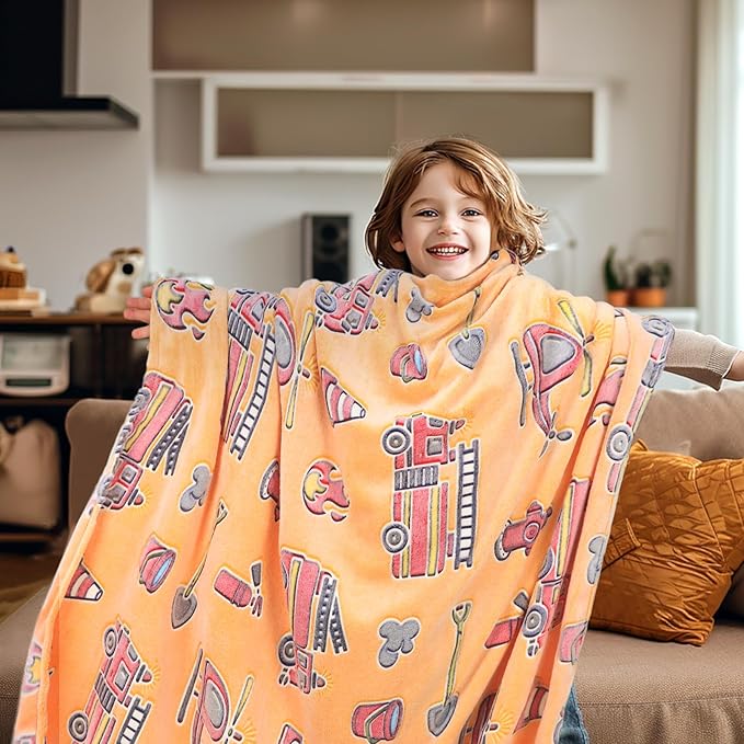 Fire Truck Glow in The Dark Blanket for Toddler Boy - Firetruck Gifts for Boys