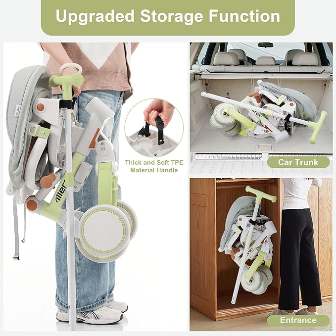 Toddler Trike Collapsible Frame Lightweight Kid Rider Tricycle 7-in-1 with Removable Pedal Ages 1Y-6Y