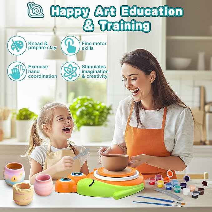 Pottery Wheel for Kids-Complete Pottery Painting Kit Arts and Crafts for Kids Ages 8-12, Clay Sculpting Tools with 1.7lb Air Dry Clay, Birthday Christmas Gifts Toys for Boy Girls Age 6 7 8 9 10 11 12