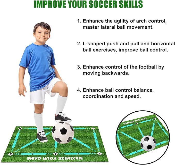 Soccer Training Mat, Anti-Skid Agility Football Footstep Training Mat with Socks, Silent Rubber Soccer Practice Equipment for All Ages, Improve Speed, Strength and Coordination