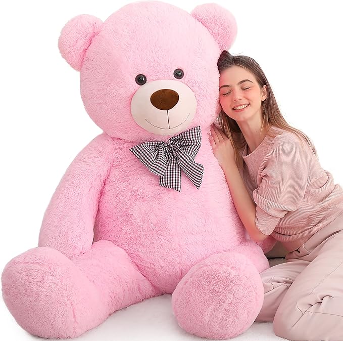 MaoGoLan Giant Pink Teddy Bear Stuffed Animal 5 Feet,Soft Cuddly Smiling Face Big Teddy Bear Plush Gift for Boyfriend Girlfriend