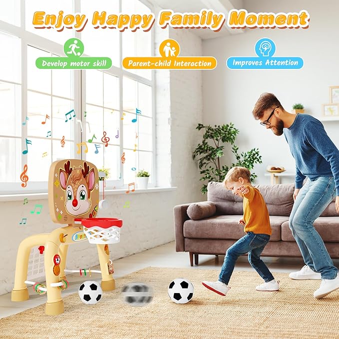 Toddler Basketball Hoop & Soccer Goal Baseball Play Activity Center,Toys for 1 2 3 Year Old Boys Girls,Montessori Sports Toys with Sound Music Christmas Birthday Gifts for Baby Kids 12 Months+