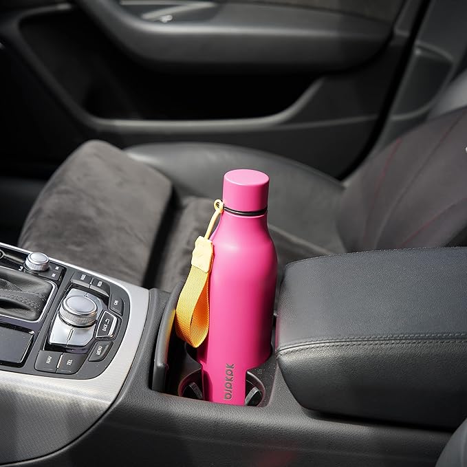 BJPKPK Insulated Water Bottles, 18 oz Stainless Steel Metal Water Bottle with Strap, BPA Free Leak Proof Thermo, Mugs, Flasks, Reusable Water Bottle for Sports & Travel, Pink