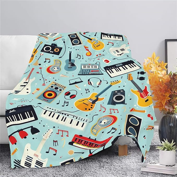 Music Blanket Musical Instruments Note Throw Blanket Gifts for Music Lovers Adults Men Women Kids Boys Girls Super Soft Cozy Plush Fluffy Fuzzy Fleece Blanket Home Decor 50''X60''
