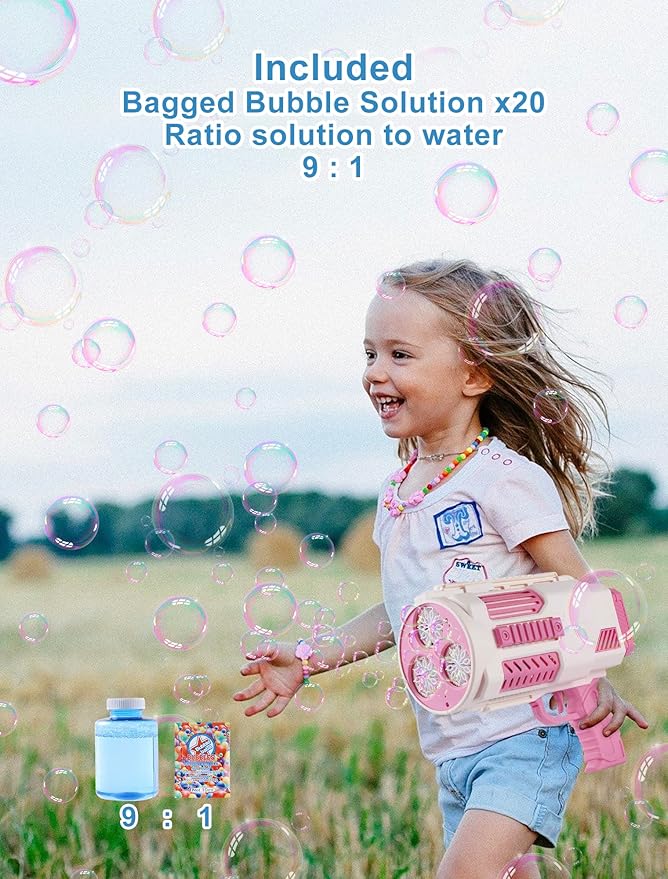 Upgraded Bubble Machine Gun - Auto Bubble Blower, 8000+ Bubbles Per Minute for Kids & Adults Indoor/Outdoor Party Halloween Toys- Pink
