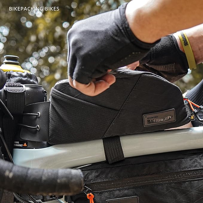 Rhinowalk Bike Frame Bag 1.2L, Waterproof Handlebar Bag with Phone Holder, Small Front Bag with Strap or Screw Mount, Fits Most Bikes – Black+Yellow