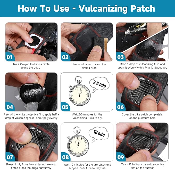 Bike Inner Tube Patch Kits, Bicycle Tire Repair Kit, with Portable Storage Box, for Cycling, Motorcycle, BMX, ATVs and More Inflatable Rubber.