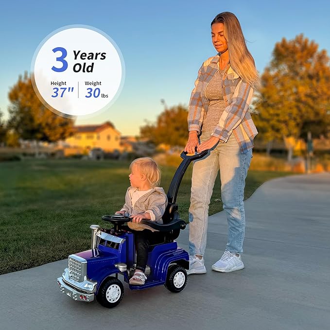 3-in-1 Ride on Push Car for Toddler with Handle, Toddler Ride on Toy for Boys, Stroller Sliding Walking Car w/Music, Horn and Lights - Blue