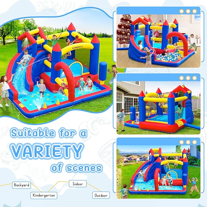 Bounce House Inflatable Bouncy House for Kids 3-12 Indoor & Outdoor, 9 in 1 Water Bounce House with Slide, Bouncer, Climbing Wall, Inflatable Bouncy Castle for Backyard, Party, Room