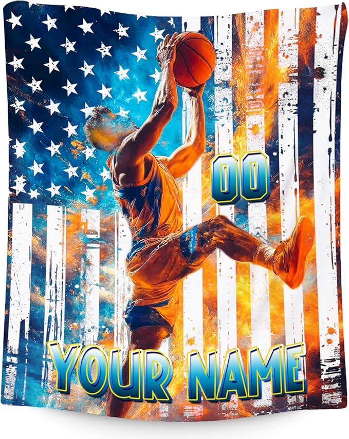 Basketball Blanket for Boys, Custom Kids Blankets, Personalized Gifts with Name, Sports Theme Throw, Soft Fleece Throw for Boys, 50"x60"