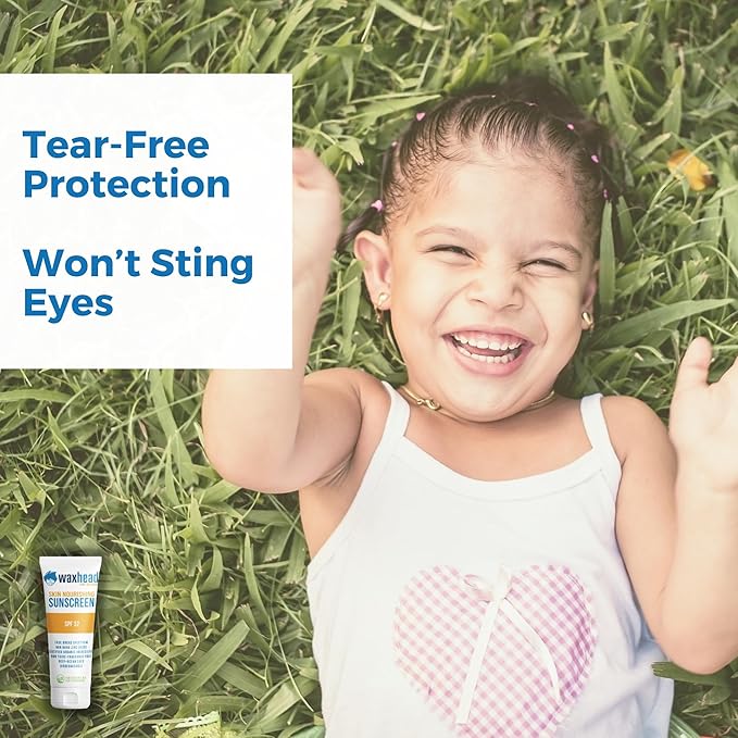 Waxhead Kids Sunscreen SPF 32, Zinc Oxide Mineral Sunblock for Face & Body, Baby & Toddler Safe, Pediatrician Recommended, Reef Safe, Non-Greasy, Tear-Free, Biodegradable, EWG 1 Rated (4oz)