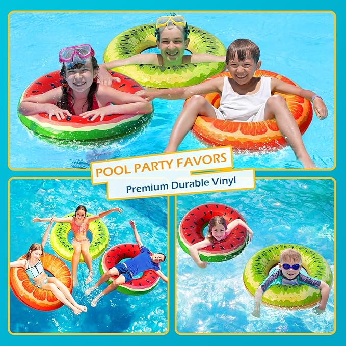 Jasonwell Inflatable Pool Floats Kids - 2 Pack Floaties Pool Tubes Swim Rings Fruit Water Floaty Watermelon Kiwi Inflatable Pool Toys Float for Swimming Pool Party Lake Beach Adults