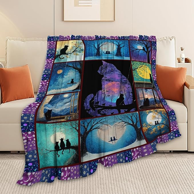 Black Cat Throw Blanket Black Cat Stuff Gifts for Kids Girls Boys Adults Women Men Soft Cozy Warm Plush Fluffy Fuzzy Fleece Blanket Decor 60''X80''