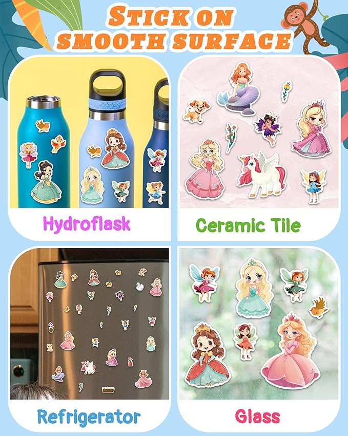 Benresive Reusable Sticker Book for Toddlers 2-4 Years, Fun Travel Stickers for Kids, Waterproof Sticker Books for Toddlers 1-3, Crafts Activities for Toddler 1-3 2-4 3-5 - Princess