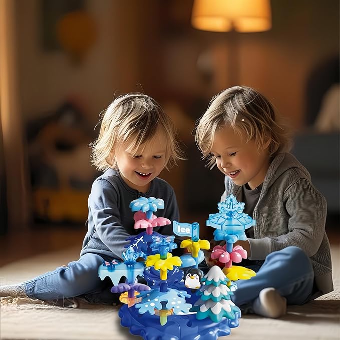Toys for 3 4 5 6 Years Old Toddlers, Snow Garden Stacking Toys,40 PCS DIY Building Blocks, STEM Educational Preschool Kindergarten Toy, Christmas Birthday Easter Gift with Storage Bag