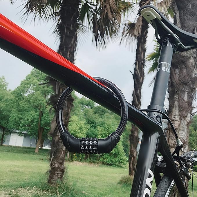 Bike Lock Cable, Heavy Duty Anti Theft Bicycle Lock Chain, Combo Bike Locks, 4 Digit Security Resettable Combination Lock Portable Code Lock Cable Bicycle Cable Locks for Bike 16 inches 2 Pcs