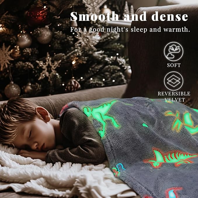 Dinosaur Blanket Glow in The Dark Dino Blankets for Boys Kids Dinosaurs Toys for Boys Gifts Soft Fleece Cute Toddler Blanket for Bed Dinosaur Decor Kids Birthday Christmas Valentines Presents