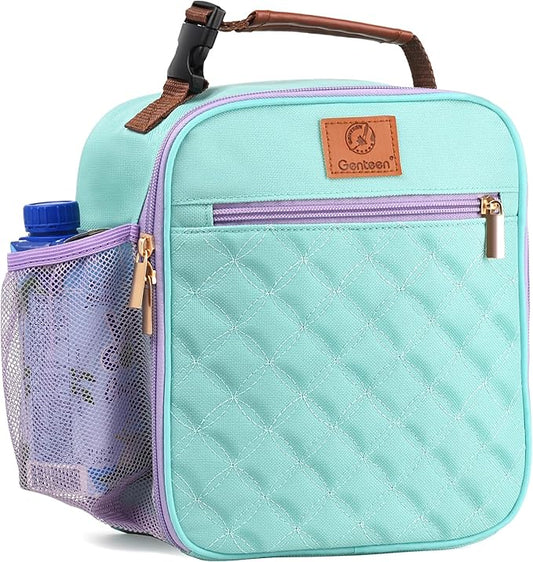 Genteen Lunch Box Reusable Lunch Bag for Men Women Kids Adults,Insulated Lunch Bag Waterproof LunchBox Cooler,Small LunchBox With Side Pockets for Work Office School Travel Picnic-Light Green