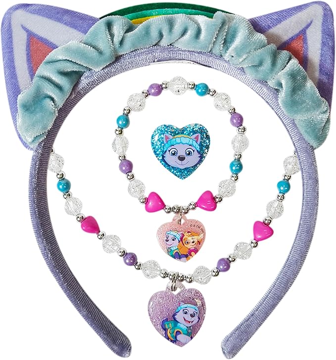 LUV HER Licensed PAW PATROL Headbands for Girls - Kids Jewelry - Dress Up Set All in one Giftable Box - Headband - Play Jewelry Set - 4pc (Toddler Headband, Necklace, Dress Up Bracelet, Ring) Ages 3+