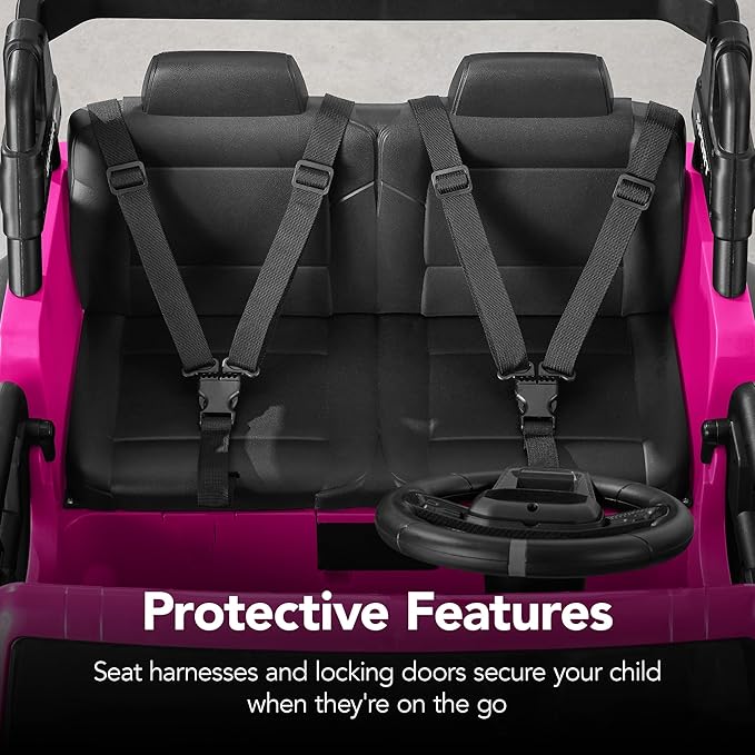 Best Choice Products Kids 24V 2-Seater Electric Ride On Car Truck w/ 132lb Weight Capacity, Parent Control, Bluetooth, LED Lights - Hot Pink