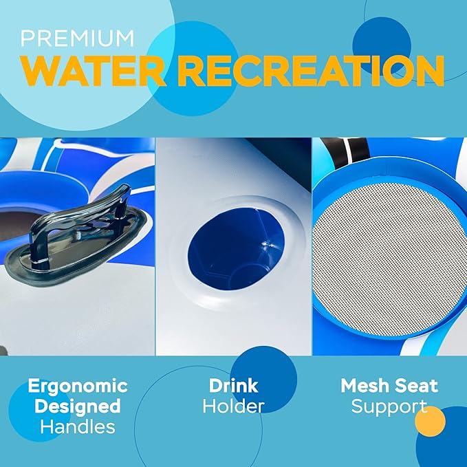 2025 New & Upgraded Sunlite Sports Heavy Duty River Tube Inflatable, Premium Water Float to Lounge Above Lake and River, Outdoor Water Raft Sport Fun, Recreational Use