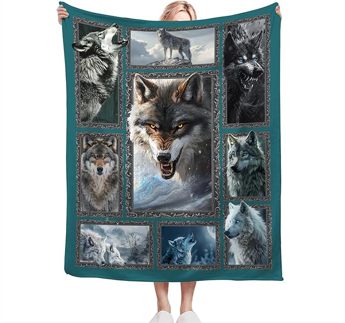 Wolf Blanket Fleece Soft Warm Plush Wild Animal Throw Blanket Lightweight Plush Fuzzy Cozy Wolves Blankets for Lover Kids Adult Suitable for Couch Sofa Bed 60"X50"