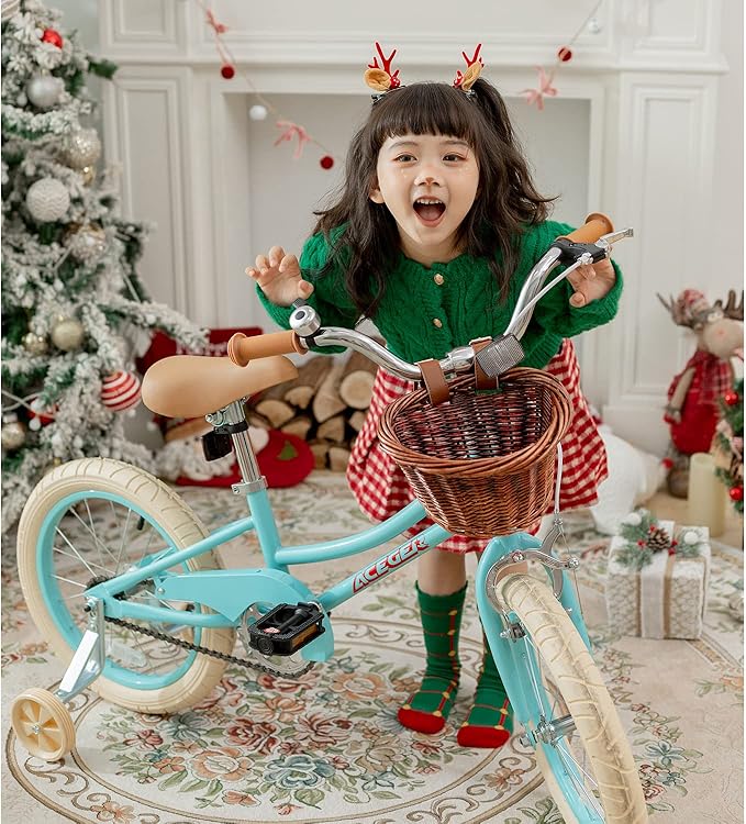 ACEGER Girls Bike with Basket, Kids Bicycle for 3-13 Years, Included Coaster Brake & Caliper Brake, 14 16 18 Inch with Training Wheels, 20 24 26 Inch with Kickstand but no Training Wheels