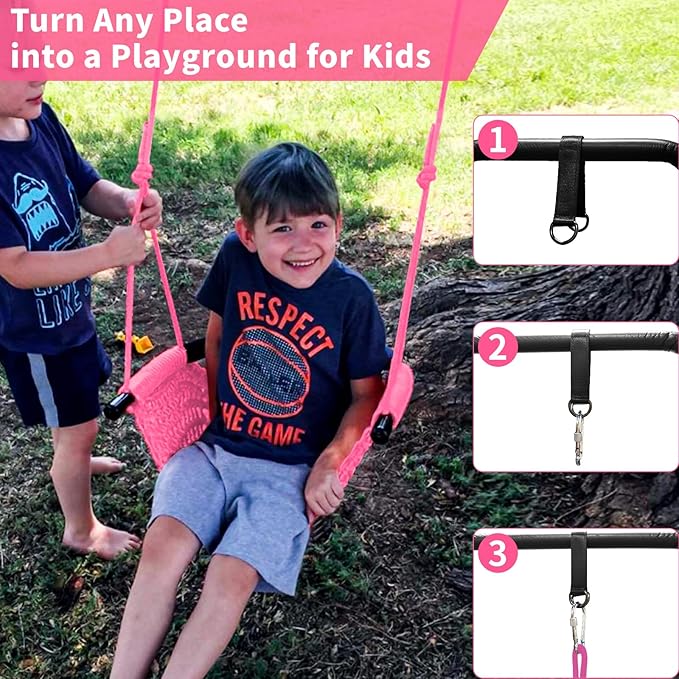 Hi-Na Kids Tree Swing Seat for Kids Rope Swing Seat, Indoor Swing for Kids Outdoor, Backyard Swing Tree Swing Seat Door Swing (Pink)