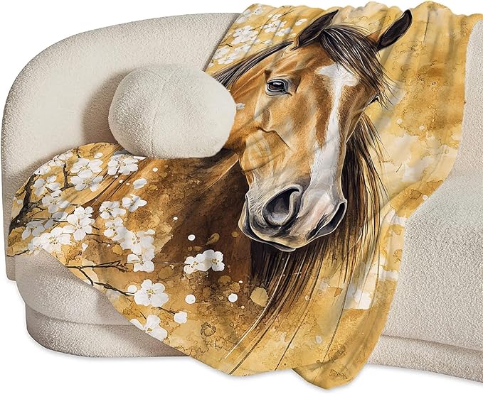 Horse Blanket Gifts for Girls Horse Stuff Throw Blanket Cozy Plush Fleece Flannel Animal Flower Blankets for Lovers Decor Boys Women Men 60"X50"