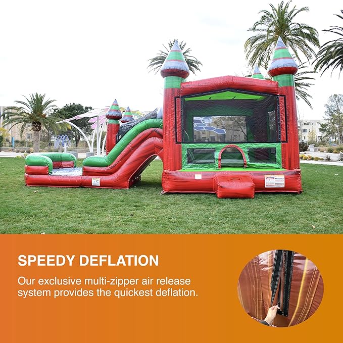 JumpOrange Midnight Commercial Grade Bounce House Water Slide Combo with an Attched Splash Pool for Kids and Adults (with Blower), Basketball Hoop, Wet Dry Use, Outdoor Indoor, Party, Rental Quality