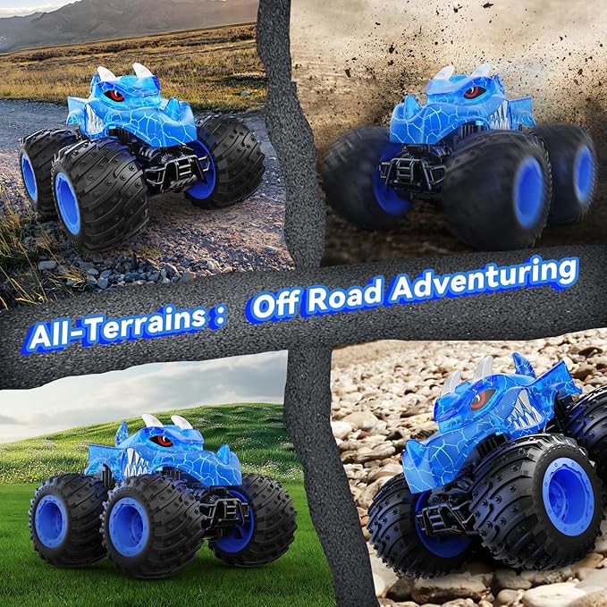 Remote Control Car, 2.4GHz Monster Trucks Toys with Light Spray, Birthday Gift for Kids 3 4 5 6 7 8, All Terrain RC Cars, Toddler Toys for Boys Girls 3+ Year Old