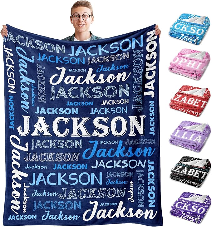 Ship Next Day, Personalized Baby Blanket with Name - Printed in USA, Custom Name Blanket for Boys Girls Kids, Customized Flannel Blankets Gifts for Teen Shower Toddlers Christmas Brithday