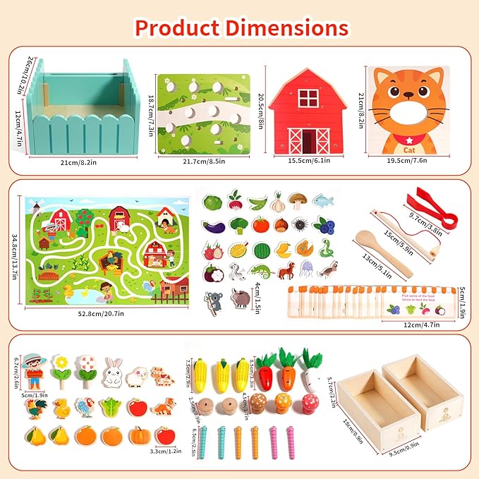 Montessori Toys for 2 3 4 5 Year Old Boys & Girls, Wooden Farm Sensory Toddler Toy,Preschool Learning Educational Activities Toys Fine Motor Skills Development, Ideal Birthday Gift Kids