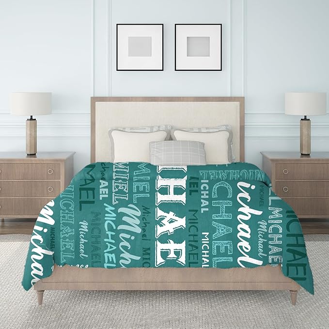 Ship Next Day, Personalized Baby Blanket with Name - Printed in USA, Custom Name Blanket for Boys Girls Kids, Customized Flannel Blankets Gifts for Teen Shower Toddlers Christmas Brithday
